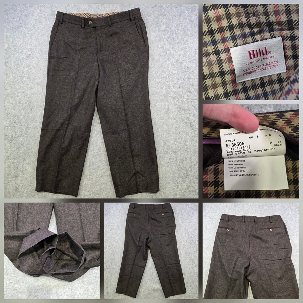 Hiltl Pants Mens 36x38‎ Brown Wool Herringbone Tweed Dress Trousers Classic